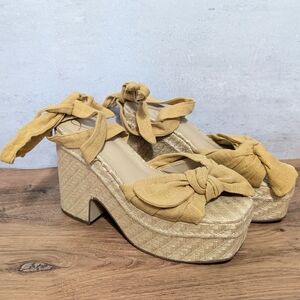 Sam Edelman Espadrille Platform Heels Ankle Wrap Sandals Size 9.5